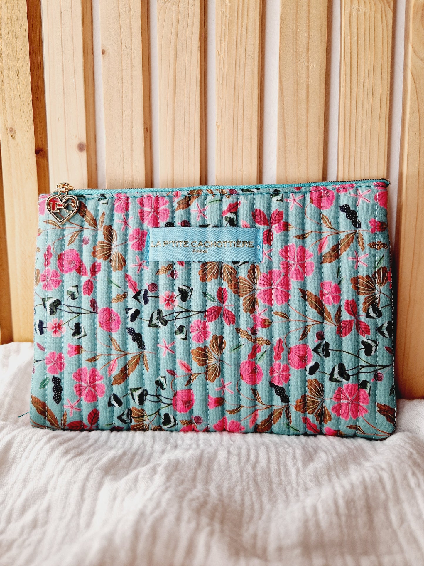 Pochette A5 - Liberty bleu et rose